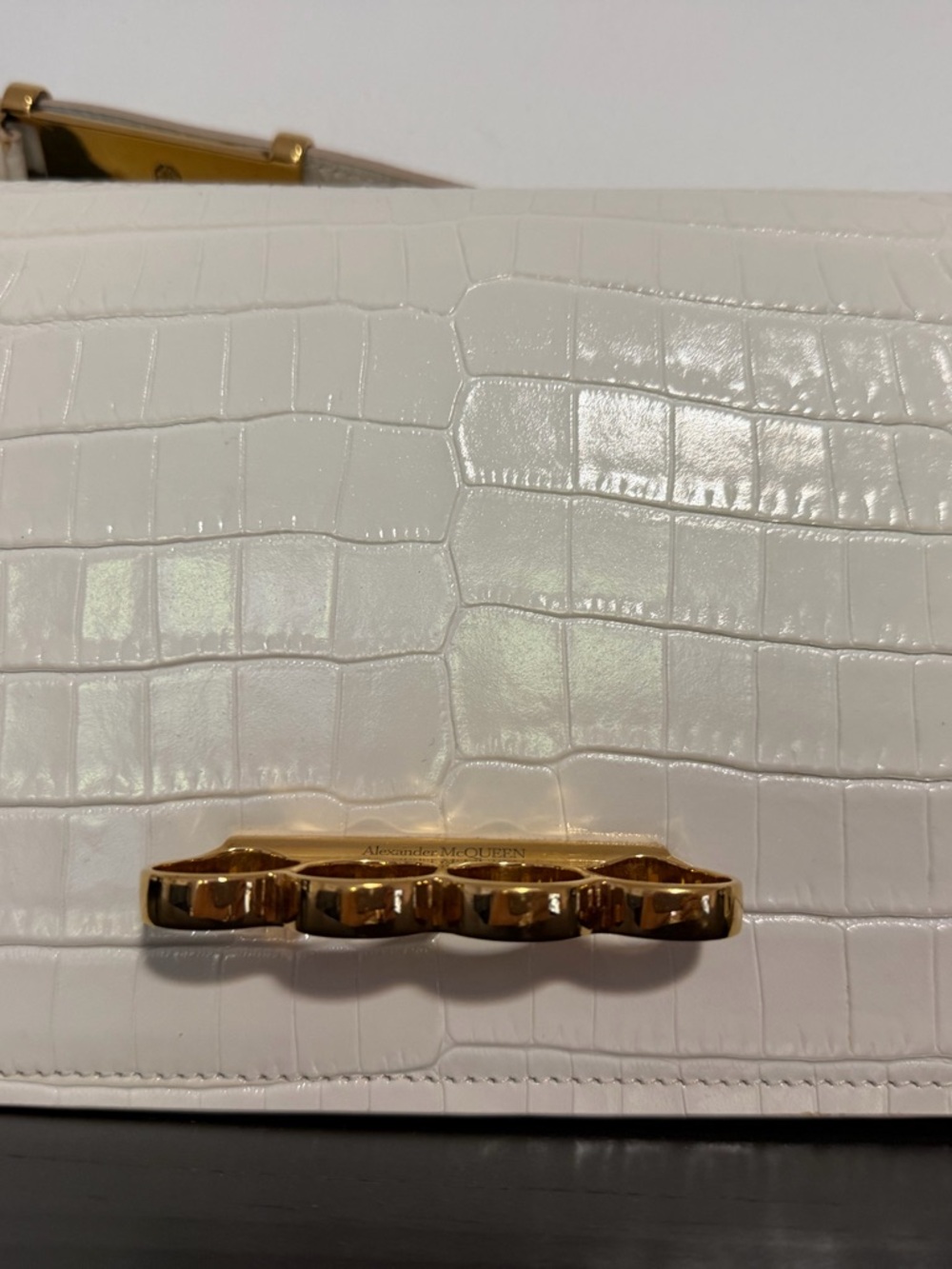 Alexander McQueen White Croc-Embossed 4 Ring Crossbody bag